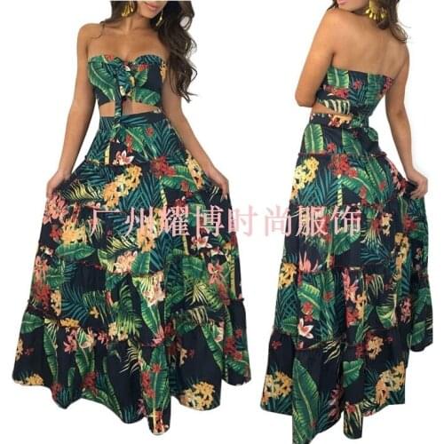 Classic print skirt suit multi-coded fungus beach skirt two piece set