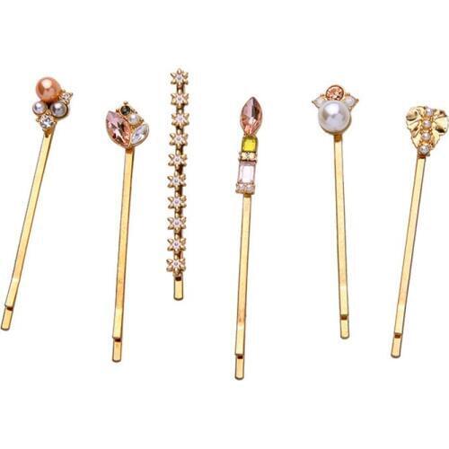 6PCS Set Lot Crystal Pearl Hair Clip Hairpin Vintage Antique Barrettes Women Hair Jewelry Accessories