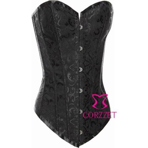 High Quality Jacquard Satin Gothic Sexy Black Push Up Corsets And Bustiers Top Women Slimming Corset Bodice Elegant Body Shaper