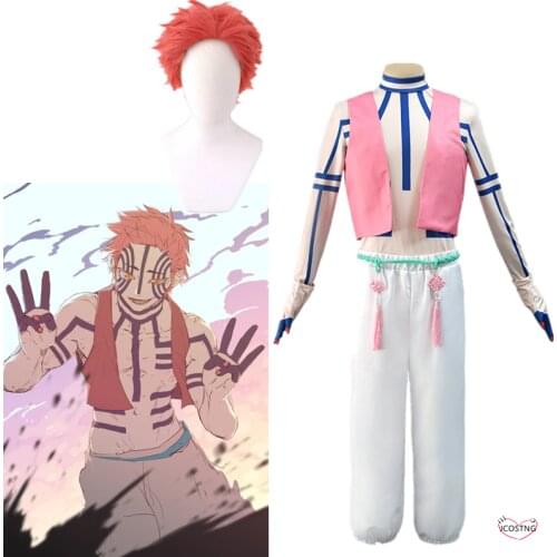 Anime Cosplay Costume Demon Slayer Kimetsu No Yaiba Komaji Akaza Short Wig Hallowen Party Cosplay Costume Hair Wigs
