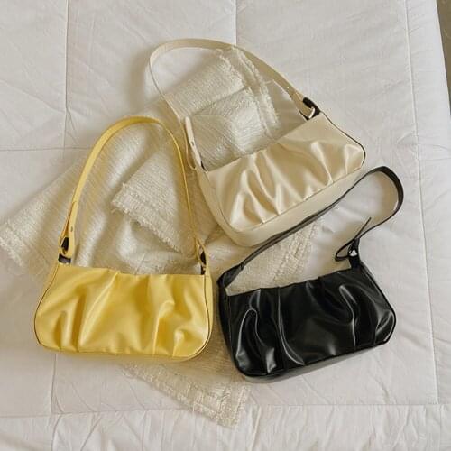 Fashion Women PU Leather Solid Color Pleated Underarm Shoulder Bag Casual Ladies Small Handbags Purse for Travel Shopping Dating