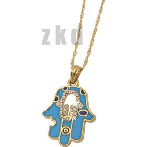 Islam muslim turkish evil eye Hamsa Hand Of Fatima crystal pendant necklace
