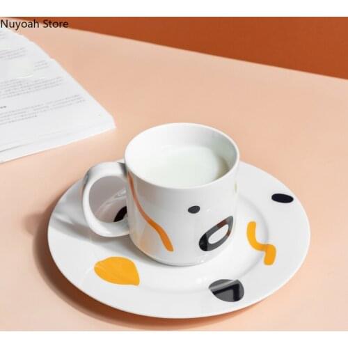 280ml Geometric Figure Coffee Cup Dinner Plate Set Ceramic Water Cup Nordic Couple Cup Plate Living Room Decoration Accessories