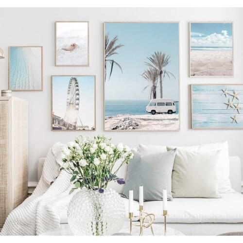 Wall Art Canvas Painting Sky Sea Beach Palm Conch Starfish Ferris Wheel Nordic Posters And Prints Decor Pictures For Living Room