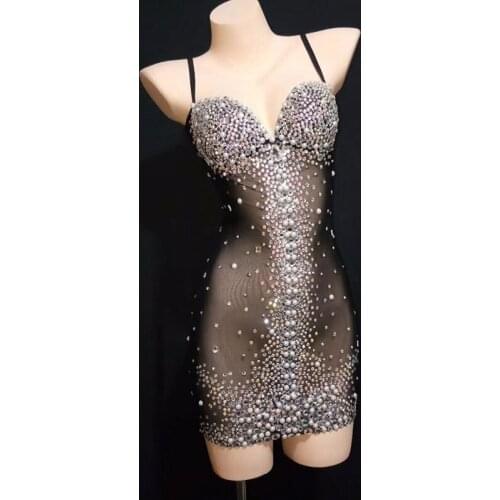 New rhinestones Nightclub Modern Sparkly Dress DJ Singer High Elasticity Women Stage Performance Dancing Dresses
