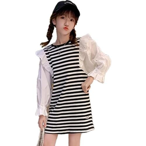 Dress For Girls Striped Dress Girls Casual Style Children Dress Spring Autumn Clothes Girl 6 8 10 12 14