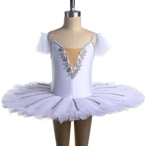 White Spandex Pre-Professional Ballet Dance Tutu Pancake Tutu Skirt for Child and Adult Pleated Tulle Tutu Dance Costumes PLL005