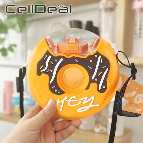 Donut Creative Water Bottle With Straw Doughnut Kettle Leak Proof Cute Style Bottle Children Portable Travel School Water Cup
