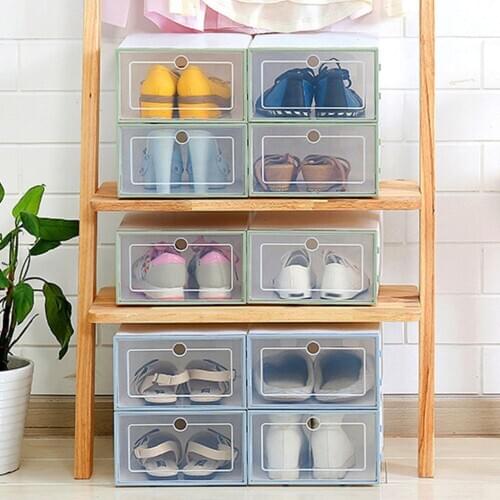 Hot Transparent shoe box storage shoe boxes thickened dustproof shoes organizer box can be superimposed combination shoe cabinet