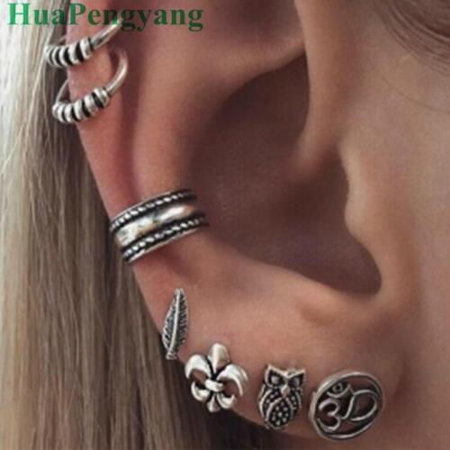The latest fashion Europe and the United States Bohemian retro anchor leaves owl suit earrings 7 sets of earrings