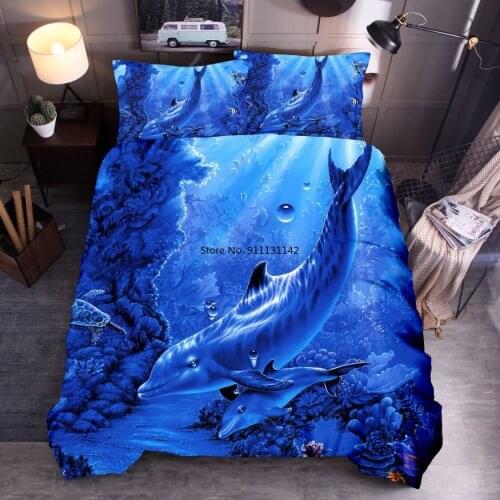 Blue Sea Animal Shark Digital Print Quilted Bedding Set Personality Creative Bedroom Single Double King Queen Size Home Textiles