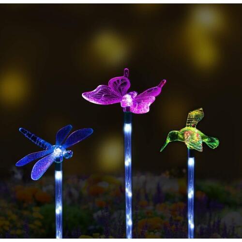 10PCS Color-Changing LED Garden Solar Light Outdoor Waterproof Dragonfly/Butterfly/Bird Solar LED for Decoration Path Lawn Lamp
