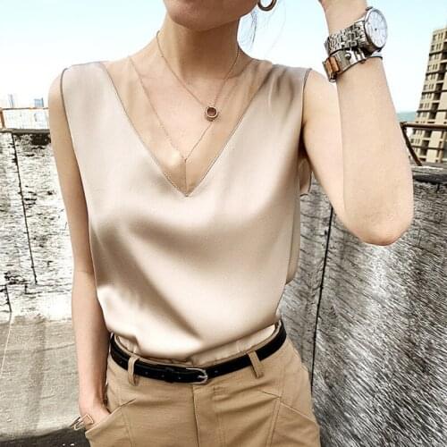 Sexy Satin Top Women Summer Elegant Plus Size Solid V Neck Satin Silk Blouse Office Basic Vintage Chiffon Tunic Tops For Women