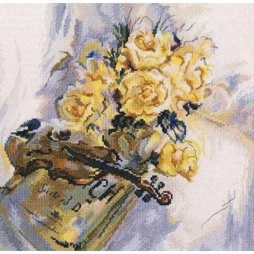 Customized Embroidery Yellow Rose and Violin Christmas Cross Stitch Funny with 100% Cotton Floss & Free Shipping for Home Decor