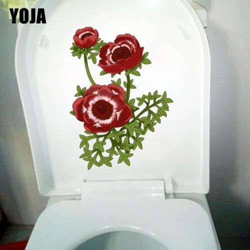 YOJA 16X22CM Red Anemone Home Decor Living Room Wall Sticker Classic Bathroom Toilet Decal T1-1686