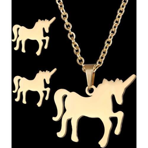 Gold Steel Horse Jewelry Sets For Women Men Animal Horse Decoration Earrings Necklaces Jewelry Set mother day gift