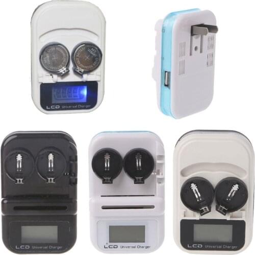 2 Slot LIR2032 Button Battery Charger Digital LCD Power Display USB Port US Plug