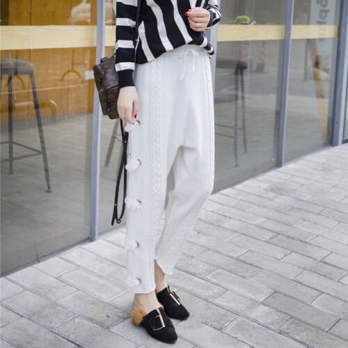 Lace Up cargo pants women Elastic Knitted Trousers Loose Striped Sweatpants Solid Casual Streetwear pantalon femme Spring autumn