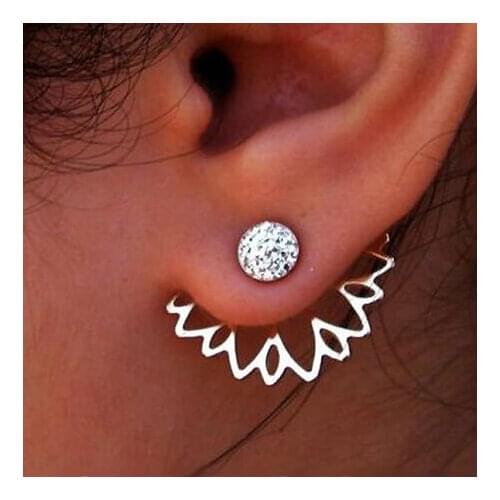 Lotus Rhinestone Jacket Flower Stud Earrings For Women Fashion Jewelry Double Side Docona Sparking Alloy Earrings