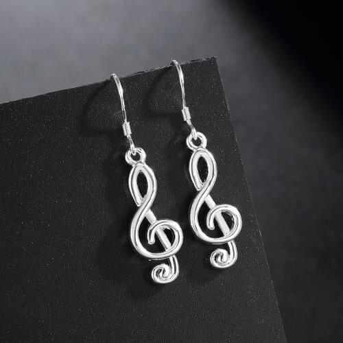 Selling 925 Sterling Silver Earrings for Women Fine Jewelry Valentines Day Gift Romantic music notation drop Earrings