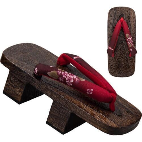 2019 New Womens Summer Sandals Brown Color Double Heel Wooden Flip Flops Floral Prints Casual Slippers Cosplay Shoes