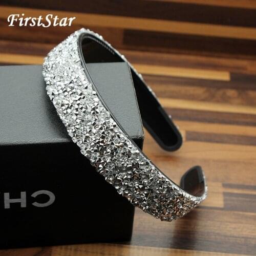 FirstStar Trendy Charm Luxury Hair Ornament Silver Rhinestone Hairband Full Crystal Headband For Women Wedding Accessories Party