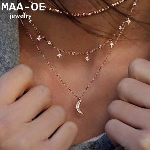 2020 New Vintage Fashion Multilevel Gold Necklaces For Women Fashion Crystal Moon Star Pendant Necklace 2020 Female Boho Jewelry