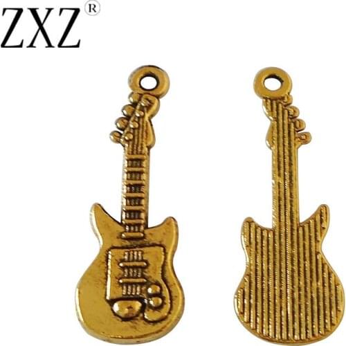 ZXZ 15pcs Antique Gold Electric Guitar Musical Instrument Charms Pendants Beads for Bracelet Necklace Jewelry Making Findings
