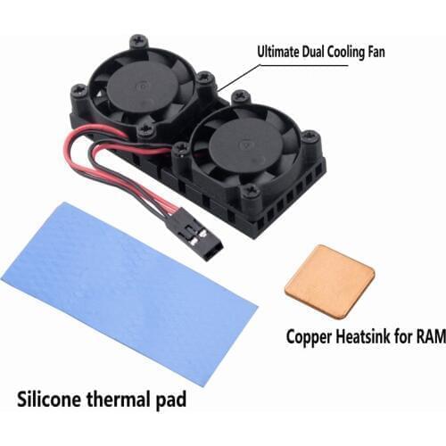 Gdstime 1 Piece Heat Sink Dual Cooler Ultimate Cooling Fan with Copper Heatsink For Raspberry Pi 3 Pi 2 Model B B+ NESPi