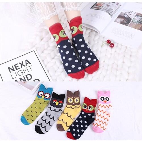 3 Pairs/Lot Cute Women Socks Comfortable Casual Cotton Socks Female Cartoon Owl Funny Socks Fashion Calcetines Mujer Multi-Color
