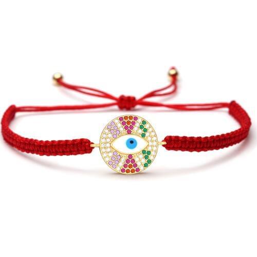 Multicolored Cubic Zirconia Copper Round Blue Evil Eye Charm Bracelet Women Female Pretty Nice Greek Luck Eye Macrame Jewelry