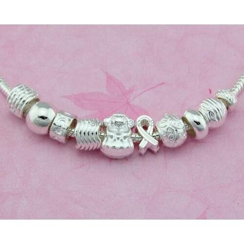 50pcs/Lot Bright Silver Plated 10 Style Mix Girl Riband Big Hole Beads For European Charm Bracelet Jewelry DIY SSY06