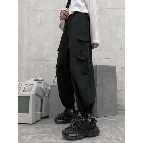 HOUZHOU Streetwear Techwear White Cargo Pants Women Hippie Harajuku High Waist Black Trousers For Female Alt Oversized Wide Leg