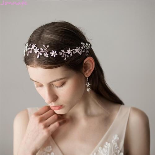 Jonnafe Shine Crystal Flower Bridal Silver Color Headband Tiara Handmade Headpiece For Bride Wedding Hair Ornament Accessories