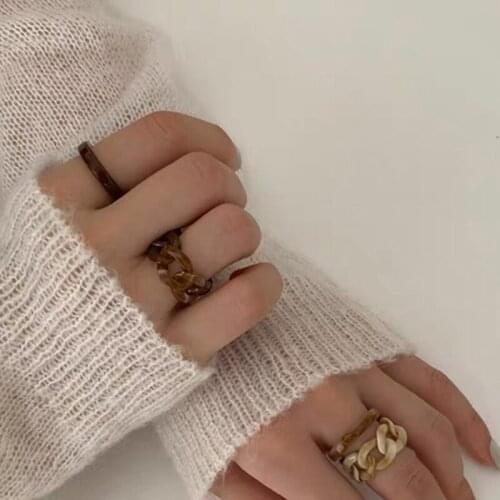 Colorful Transparent Resin Geometric Round Chain Rings Adjustable for Women Girls Party Jewelry Gifts