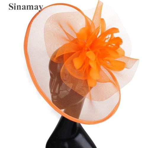 Marron Feather Flower Fascinator Dinner Hats On Hair Clip Wedding Bridal Women Tea Party Dinner Ascot Church Headwear Headband