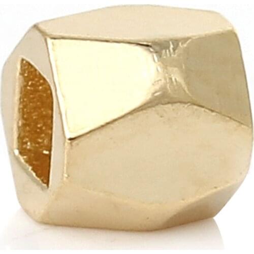 DoreenBeads Copper Spacer Beads Cuboid gold color Faceted About 3.4mm x 3.4mm,Hole:Approx 1.7mm x 1.7mm,50PCs (B34059)