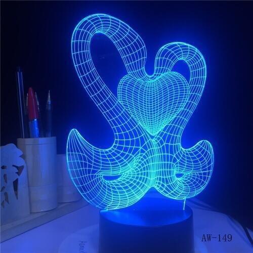 Lovely 3D Sweet Double Kiss Swam Decoration Atmosphere LED 7 Color Change Night Table Lamp Romantic Valentines Day Gift AW-149