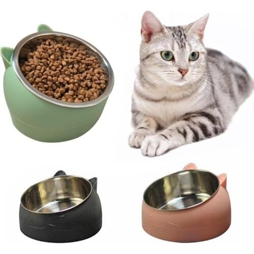 Cat Dog 15° Slanted Bowl for Dogs Cats Tilted Angle Bulldog Stainless Steel Bowl Pet Feeder Non-Skid Non-Spill Puppy Food Bowl