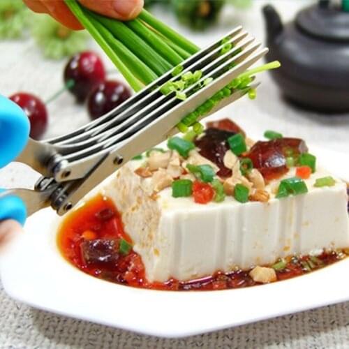 19 cm Multifunctional Multi-layer Green Scissors Stainless Steel Onion Cutting Knife Herb Seaweed Spice Scissors Kitchen Tools