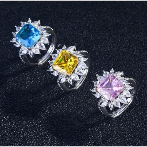 Fashion Eternity Wedding Ring Exquisite Pink Crystal Zircon Silver Geometry Jewelry For Women Engagement Luxury Christmas Gifts