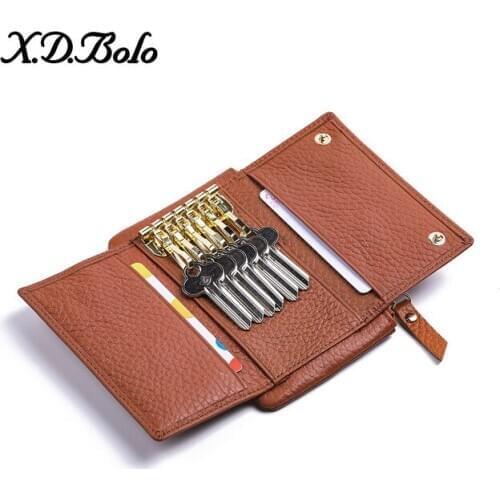 Fashion Genuine Leather Wallet Multi-card First Layer Cowhide Short Tri-fold Card Holder Men Woman Coin Purse Keychain