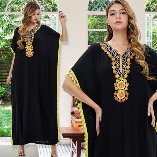 Dubai Abaya Muslim Dress For Women Bangladesh Evening Dresses Kaftan Turkish Pakistan Clothes Islamic Clothing Tassel PW200