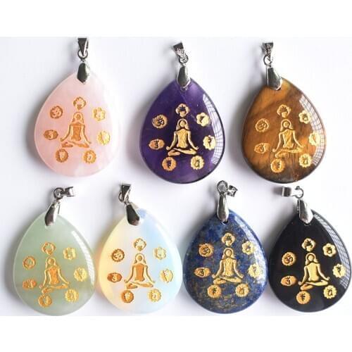 Natural crystal stone water drop religious jewelry pendant seven chakra meditation reiki healing necklace pendant wholesale 7pcs