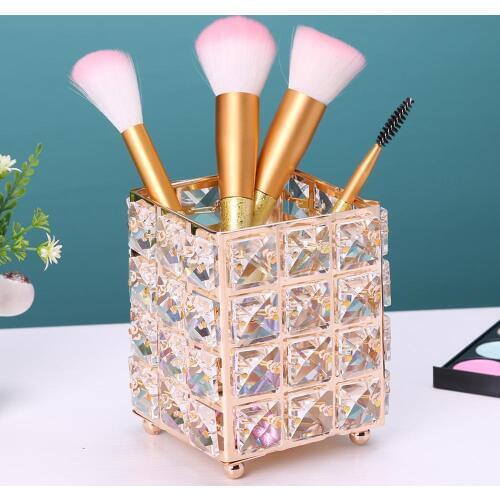 New Metal Crystal Makeup Brush Storage Tube Eyebrow Pencil Makeup Organizer Crystal Jewelry Brush Storage Box Dropshipping
