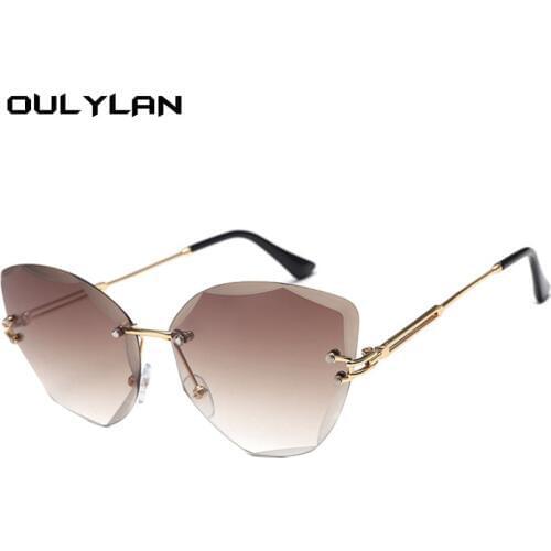 Oulylan Rimless Sunglasses Women Brand Designer Cat Eye Sun Glasses Gradient Shades Cutting Lens Ladies Metal Eyeglasses UV400