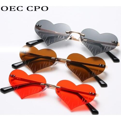 OEC CPO Fashion Heart Sunglasses For Women Personality Rimless Party Sun Glasses Female Alloy Fashion Punk Hip Hop Eyewear O766