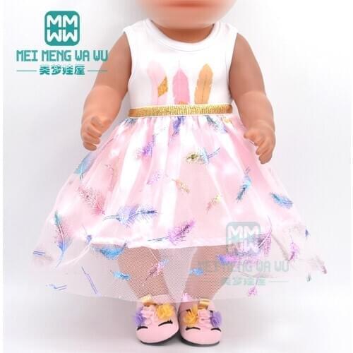 Dolls clothes for 17inch 43 cm baby dolls accessories Fashion white T, feather gauze skirt
