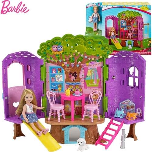 Original Barbie Club Chelsa Doll and Accessories Princess Baby Doll Toys for Children Pets Leisure Tree House Girls Toy Gift Set