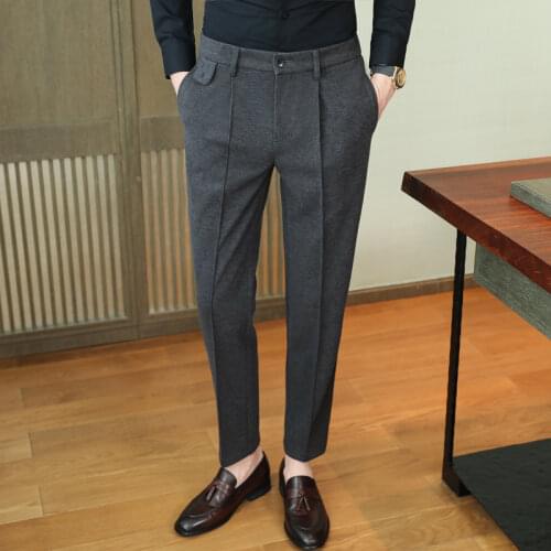 Autumn Winter Business Dress Mens Pant Thick Woolen Cloth Suit Pants Casual Slim Office Social Trousers Streetwear Men Clothing
